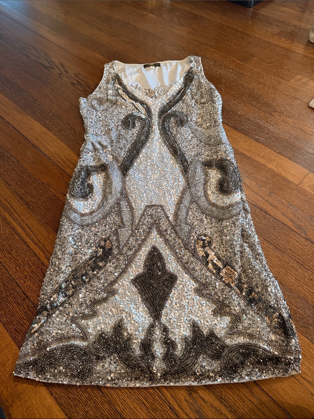 Sequin Embellished Silver Cocktail Dress